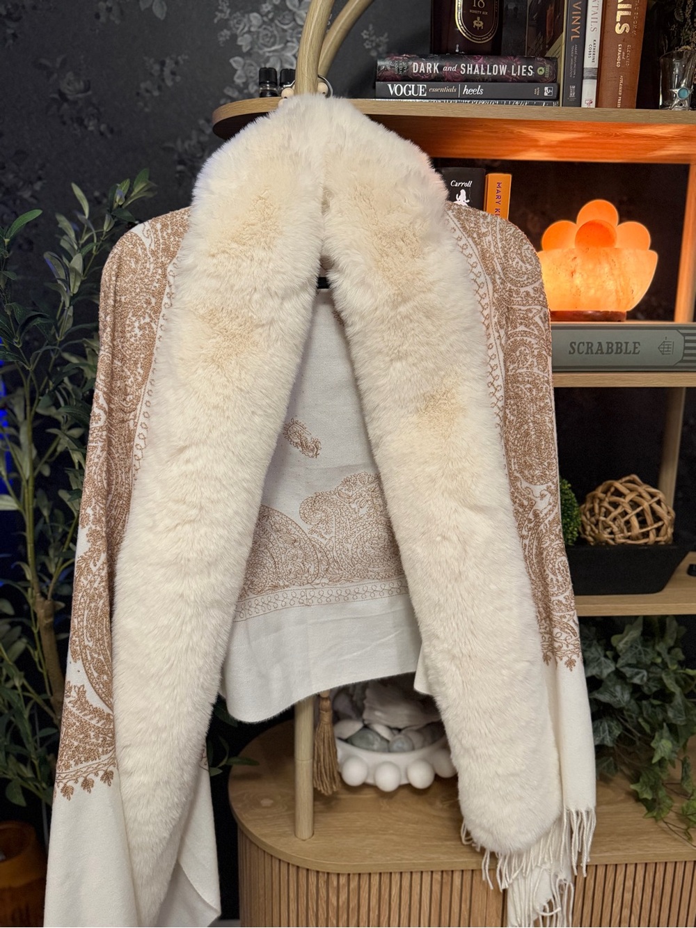 Saks 5th Ave Women's Cream Faux Fur Trim Shawl